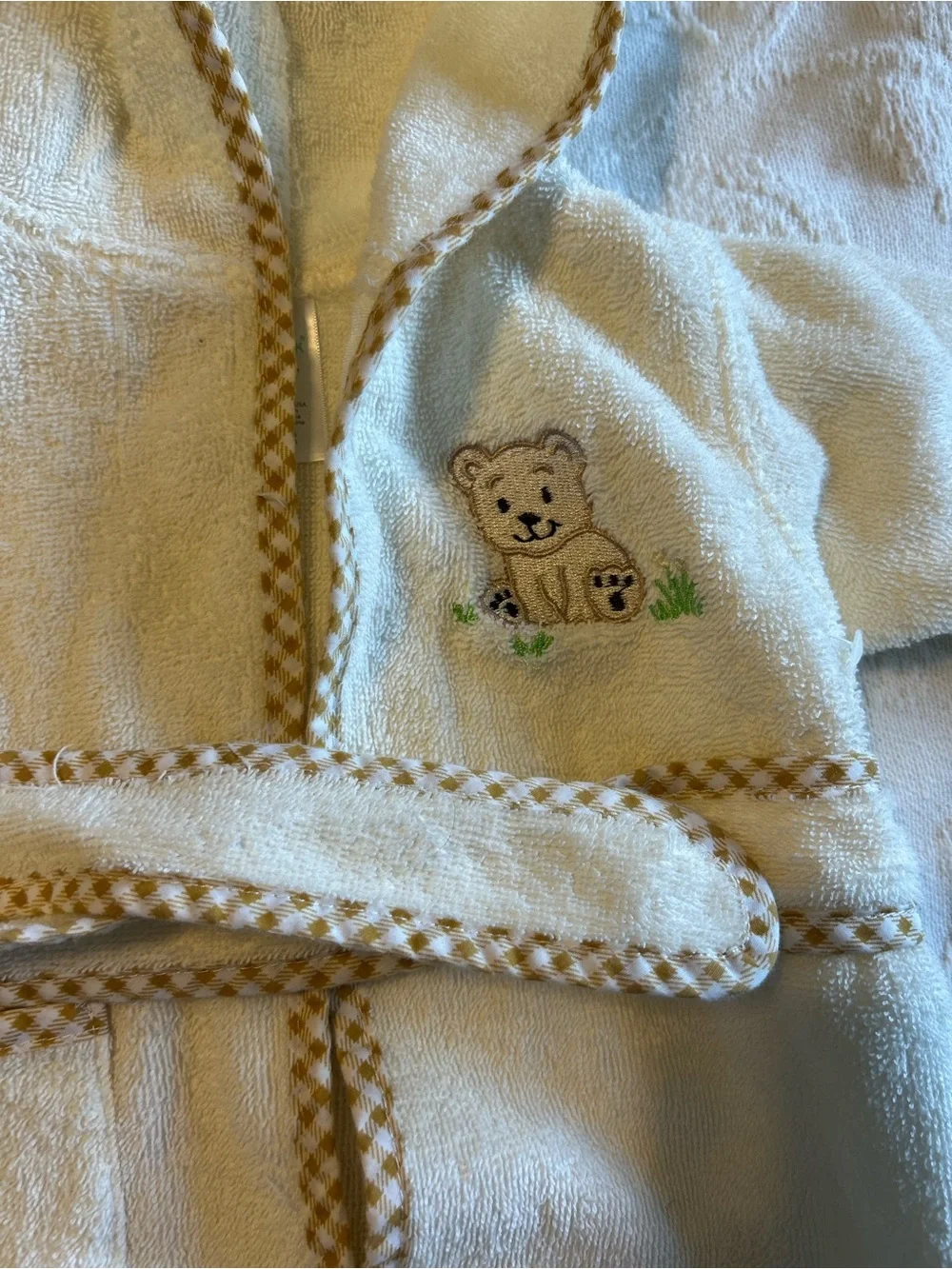 Kids Cream Hooded Bathrobe with Bear Embroidery 100% Cotton Size 0-9 Months